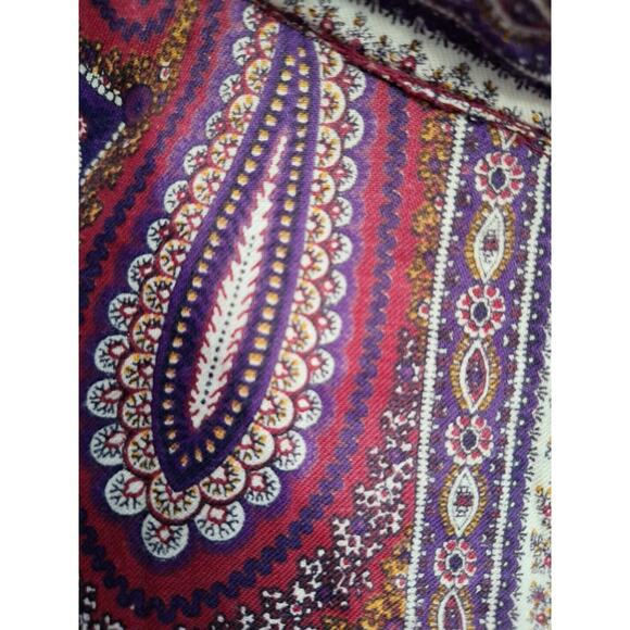 VIntage 60s 70s Mod Maroon Purple Floral Paisly Mock Neck Top Women Size S/M - Picture 9 of 9